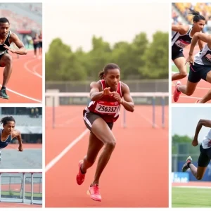 Athletes competing in track and field events at Bradley University.