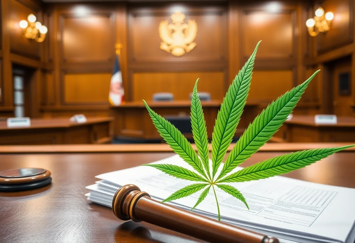 Courtroom scene related to cannabis lawsuit in Grand Rapids.