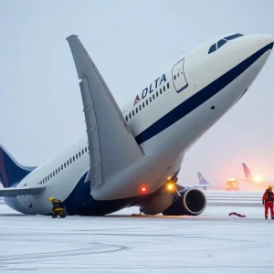 Delta Air Lines flight flipped over on tarmac with emergency responders