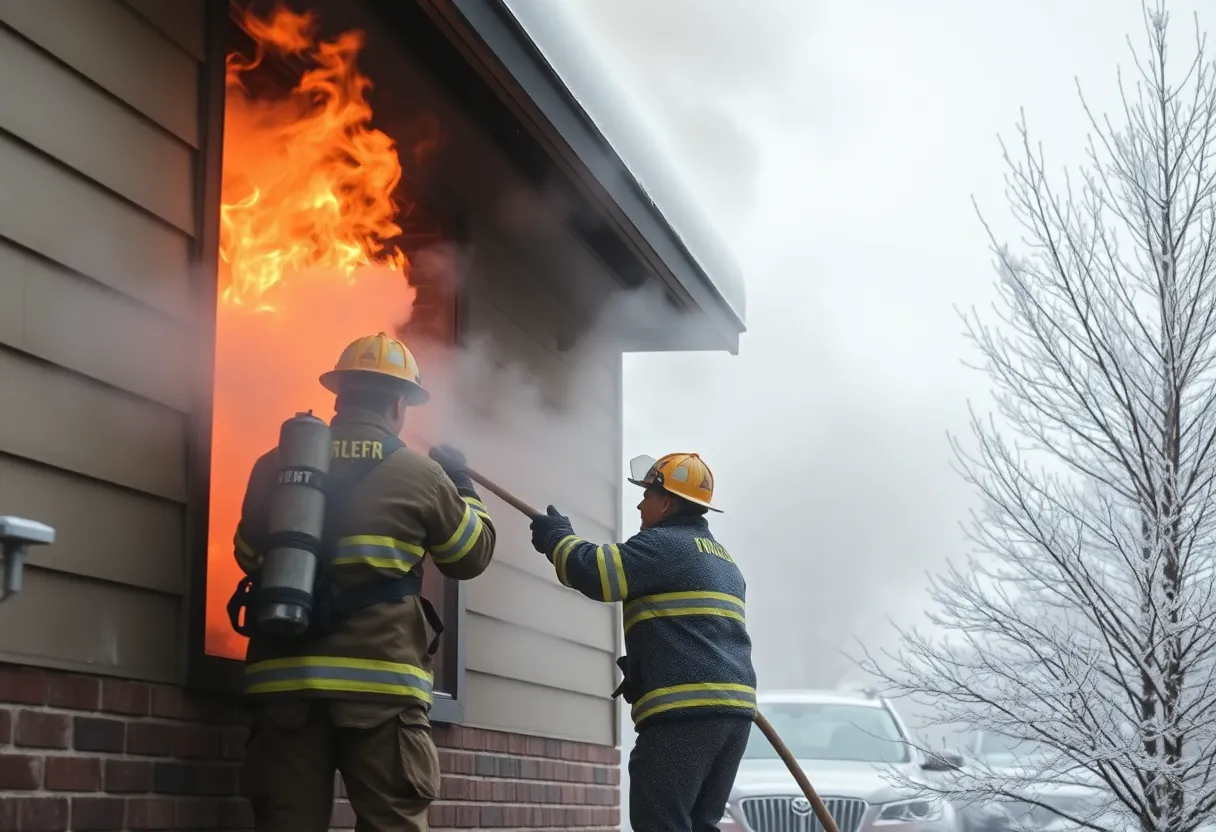 Firefighters dealing with intense flames at GR Central Iron & Steel