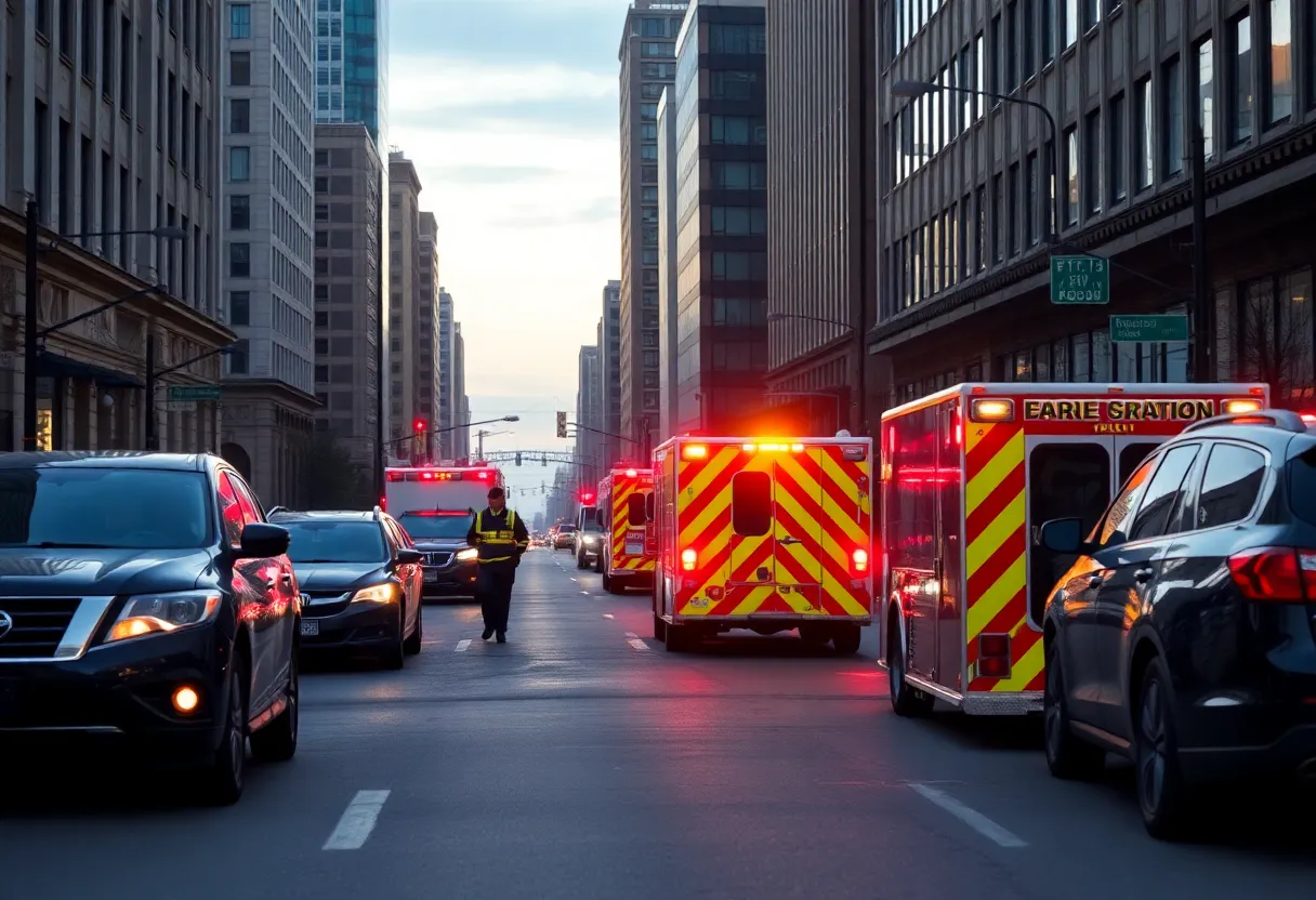Emergency responders at the scene of a pedestrian accident in Grand Rapids