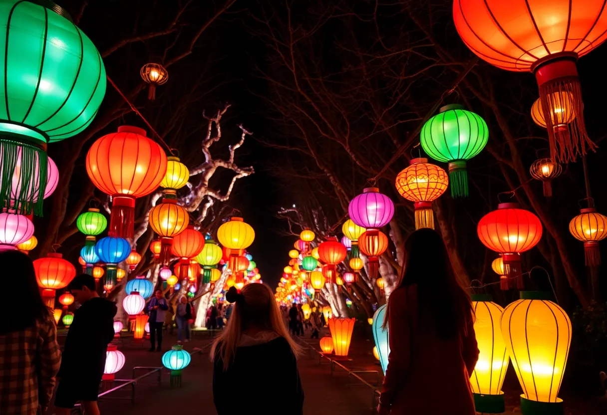 Colorful lanterns glowing at Grand Rapids Lantern Festival