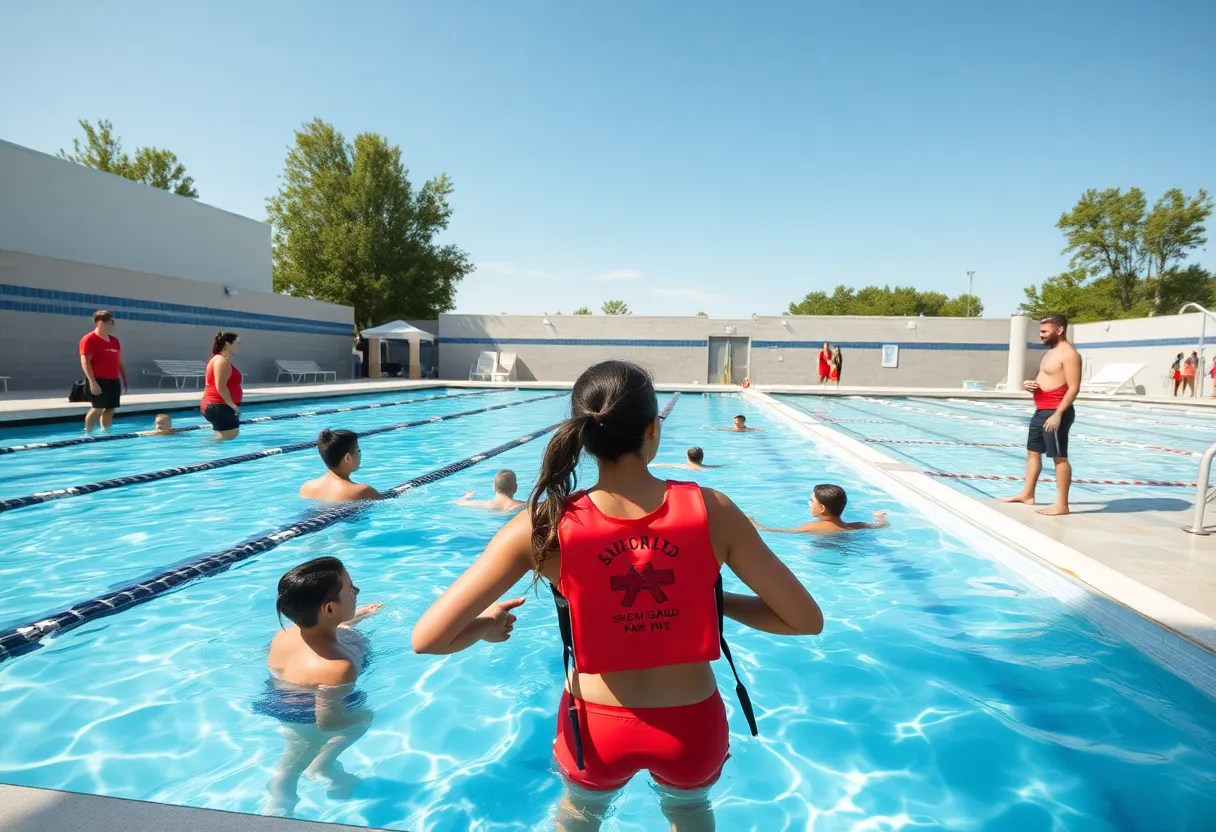 Lifeguard training session at a public pool in Grand Rapids