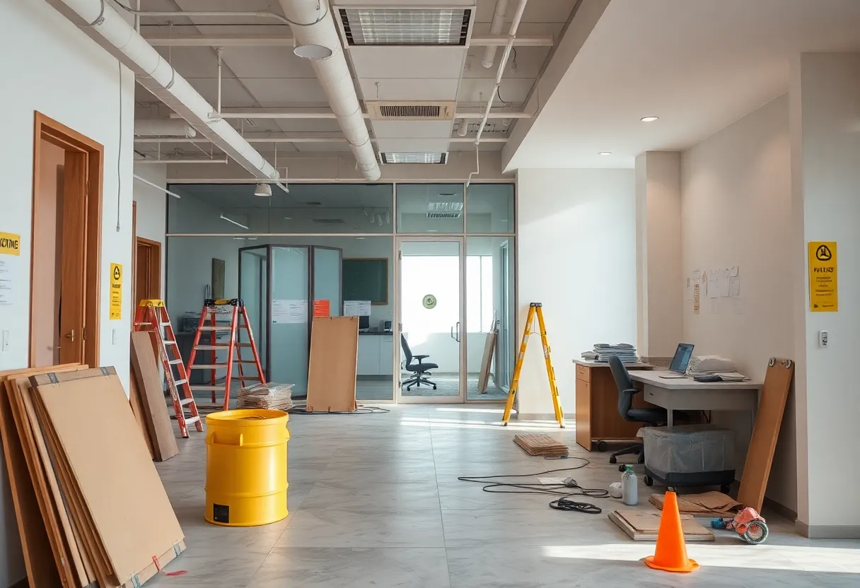 Renovation of Grand Rapids unemployment office with construction materials