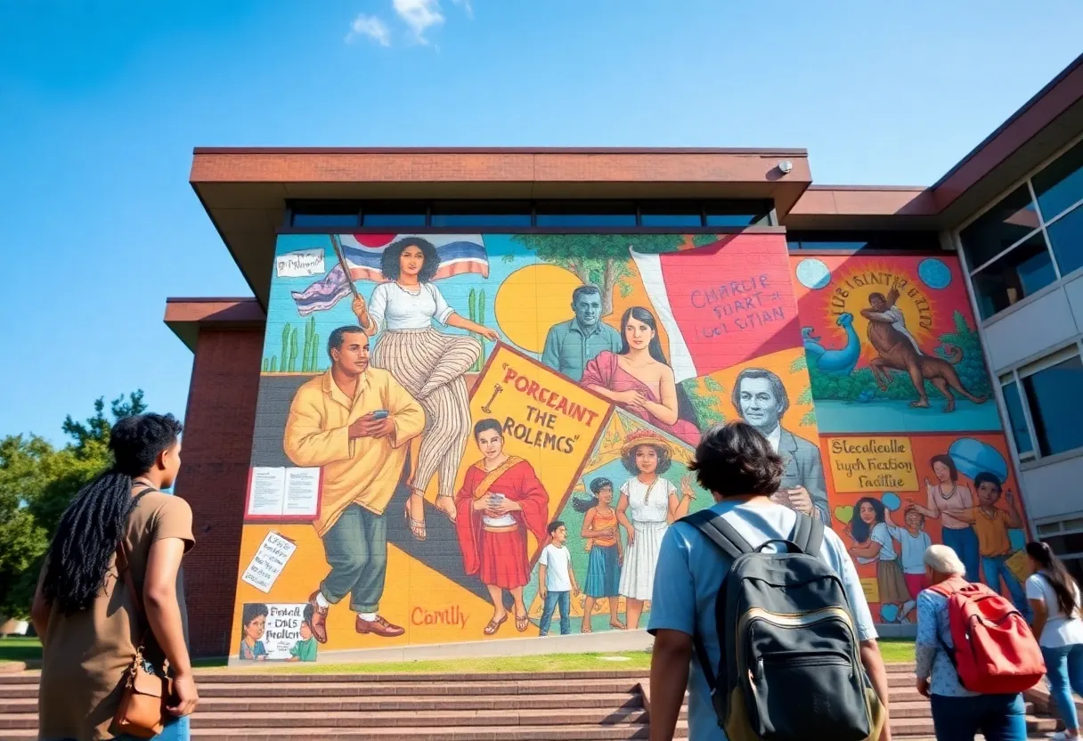 A mural reflecting social issues at Grand Valley State University