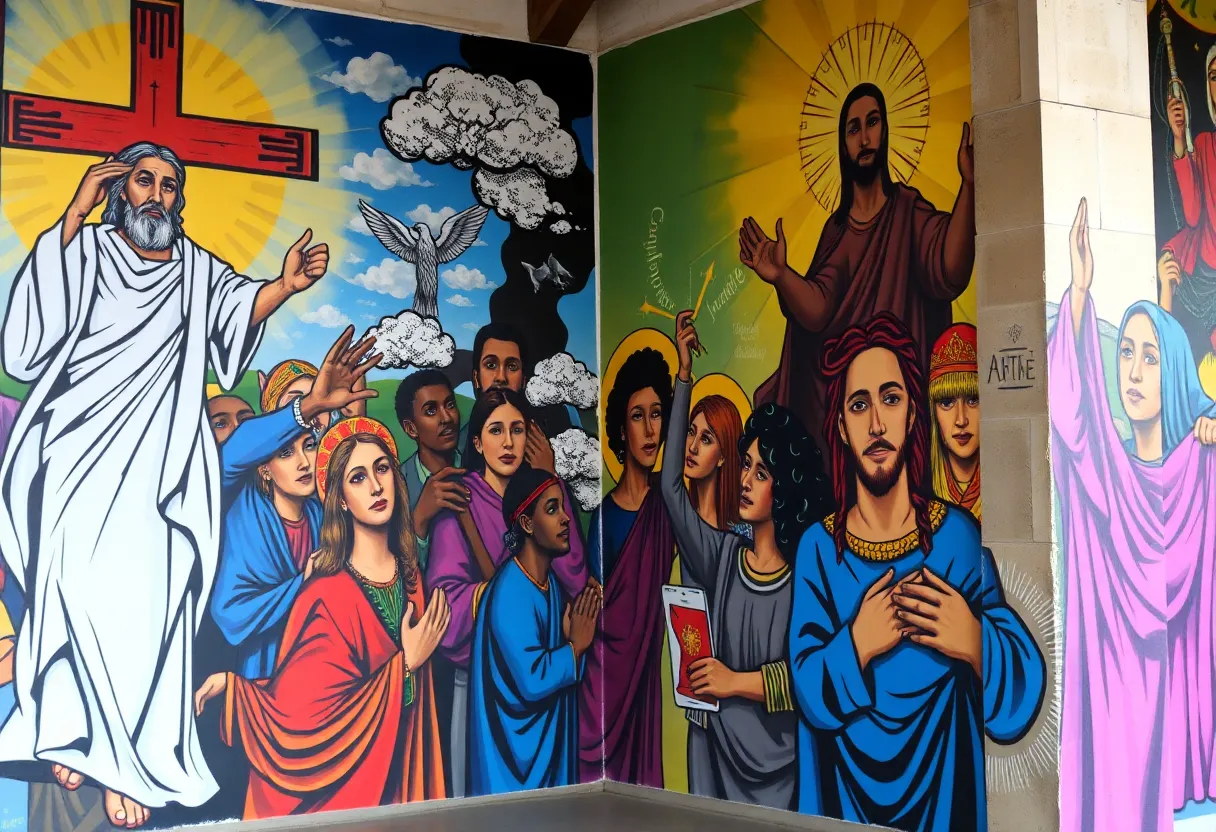 Mural titled 'Pétalos De Cambio' at GVSU showcasing social justice themes