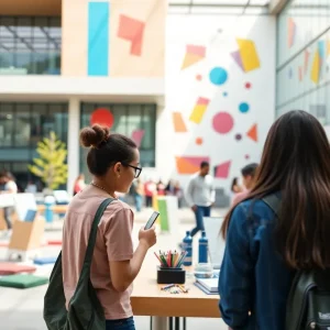 Students at Kendall College of Art and Design engaged in creative activities on campus.
