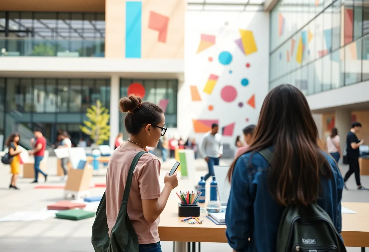 Students at Kendall College of Art and Design engaged in creative activities on campus.