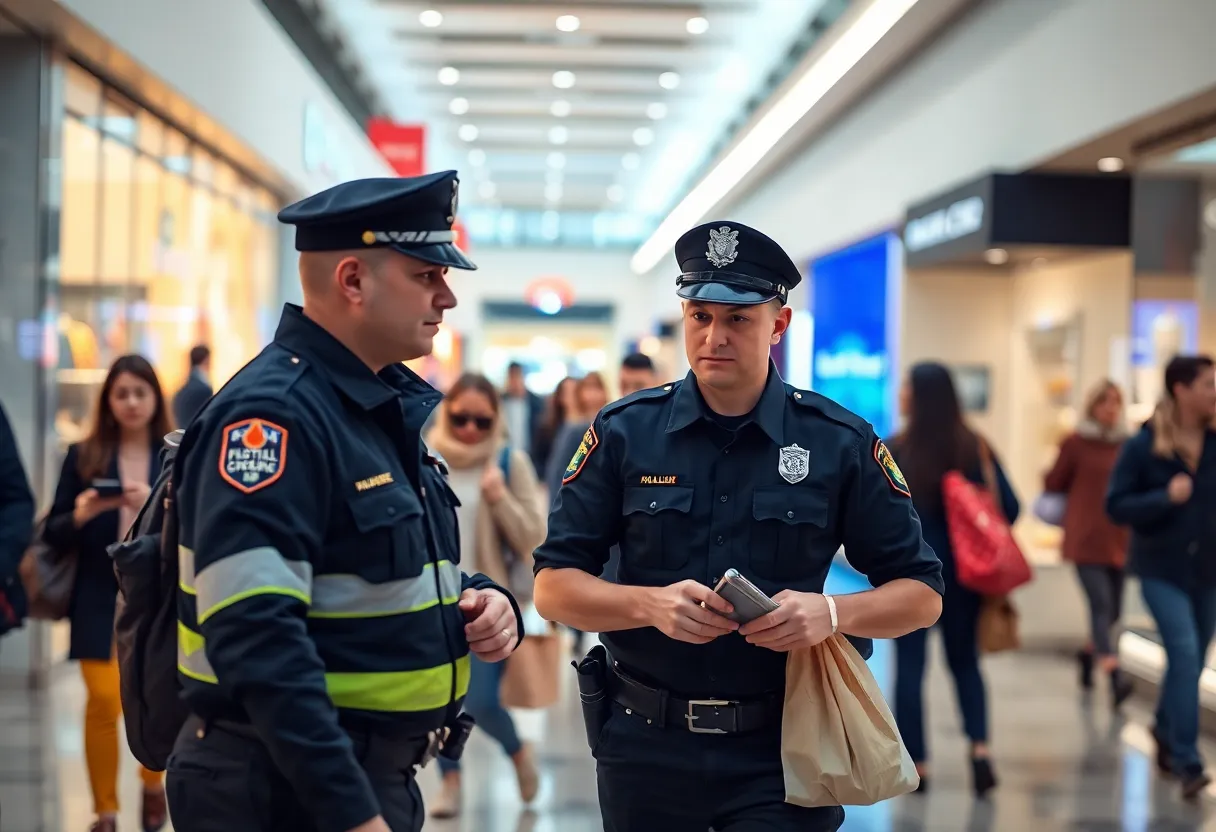 Kentwood police officer responding to a retail theft incident at Woodland Mall