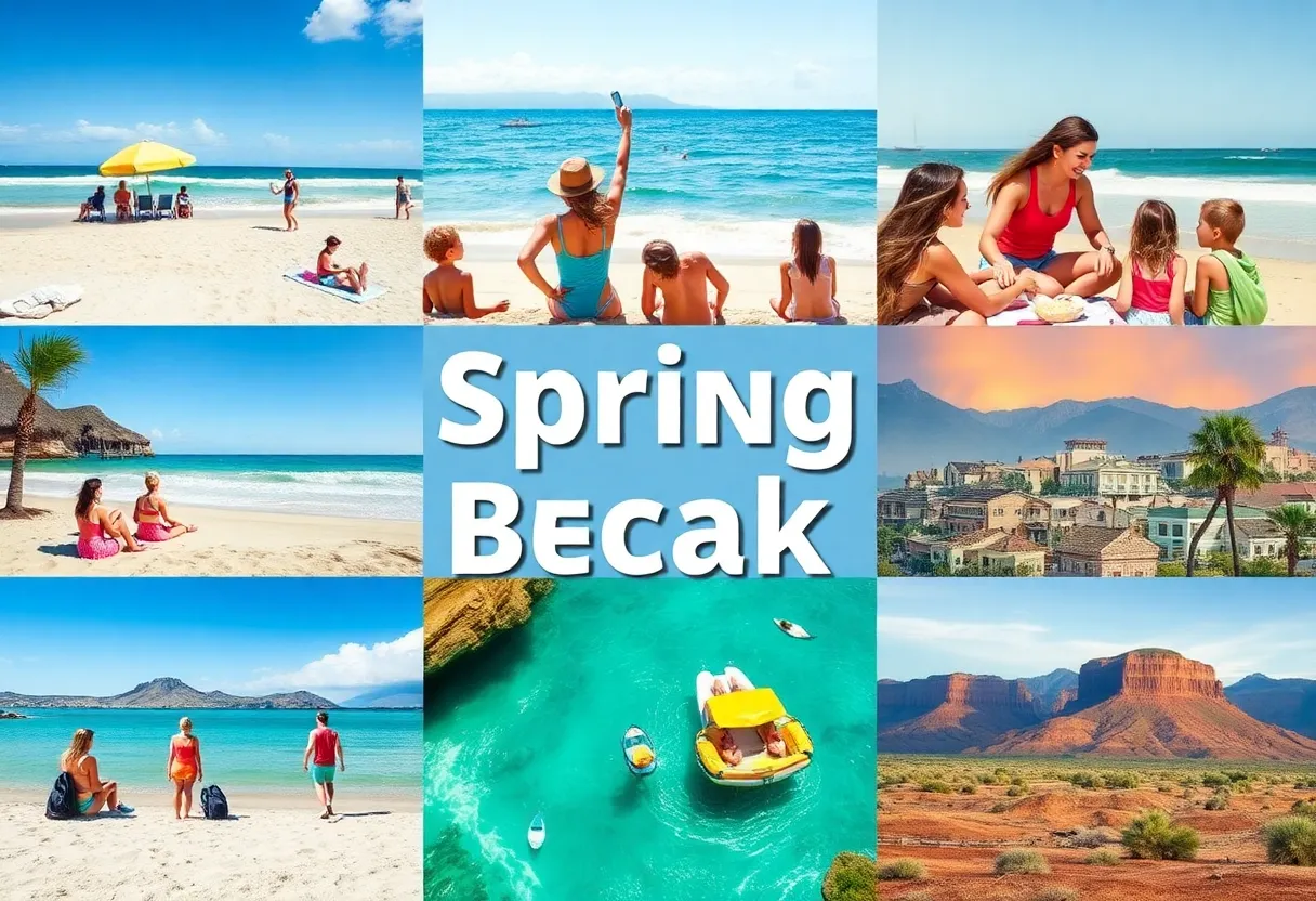 Collage of spring break activities by students at Grand Rapids Community College