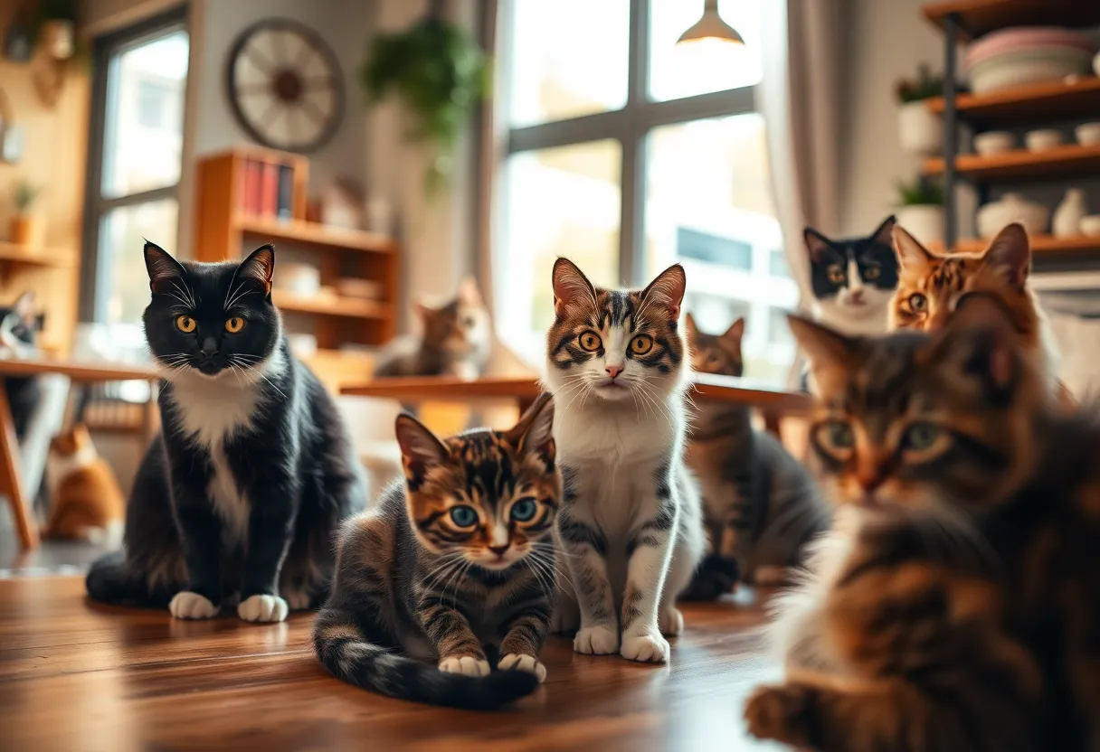 Abandoned cat inside Happy Cat Cafe