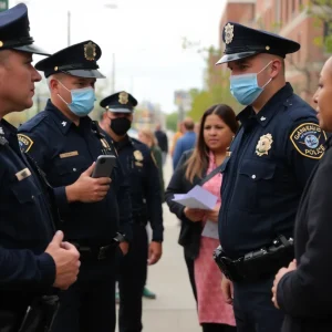 Officers from the Grand Rapids Police Department interacting with community members