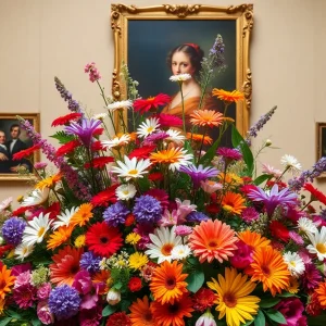 Floral arrangement inspired by art at the Art in Bloom exhibition.