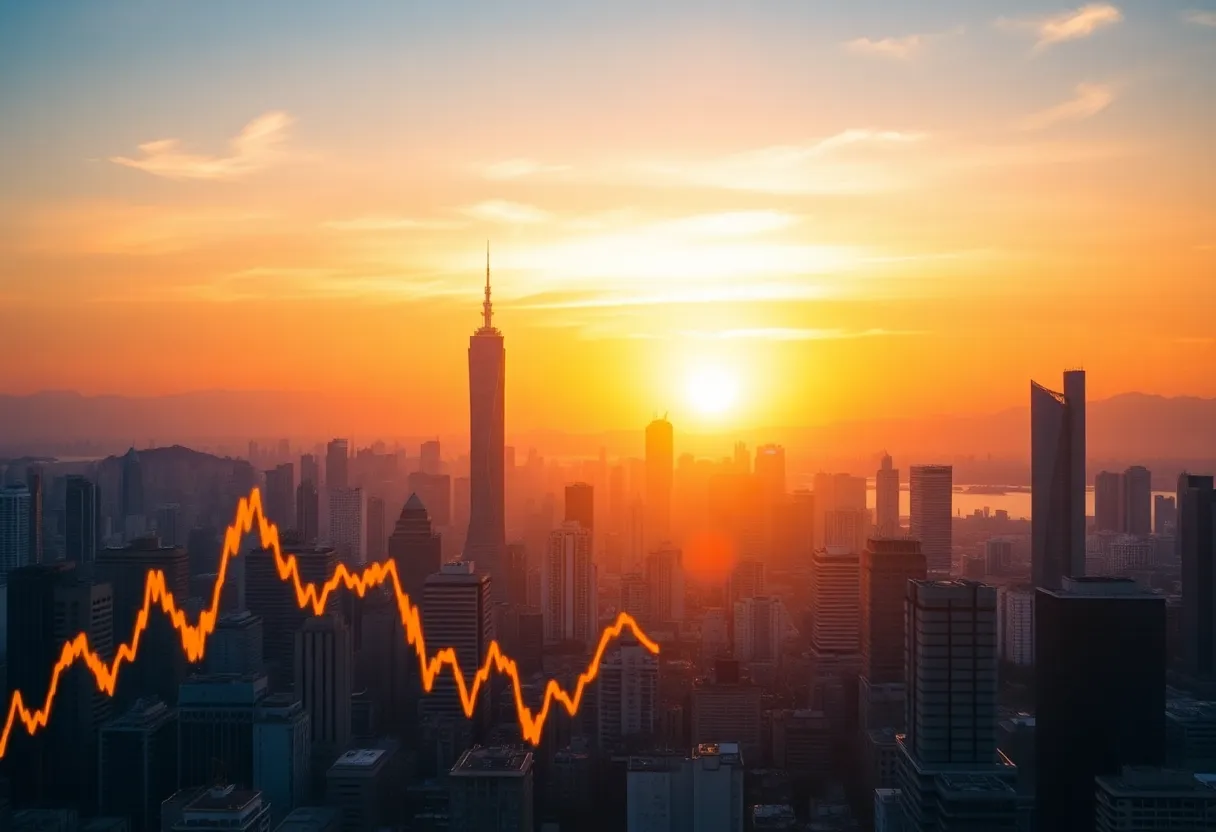 A vibrant city skyline representing the Asia-Pacific markets during sunset.