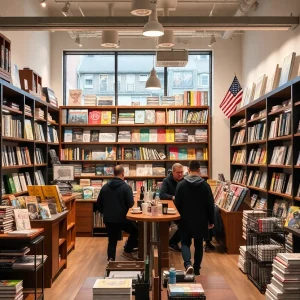 Interior view of the new Barnes & Noble store in Grand Rapids, showcasing bookshelves and a café area.