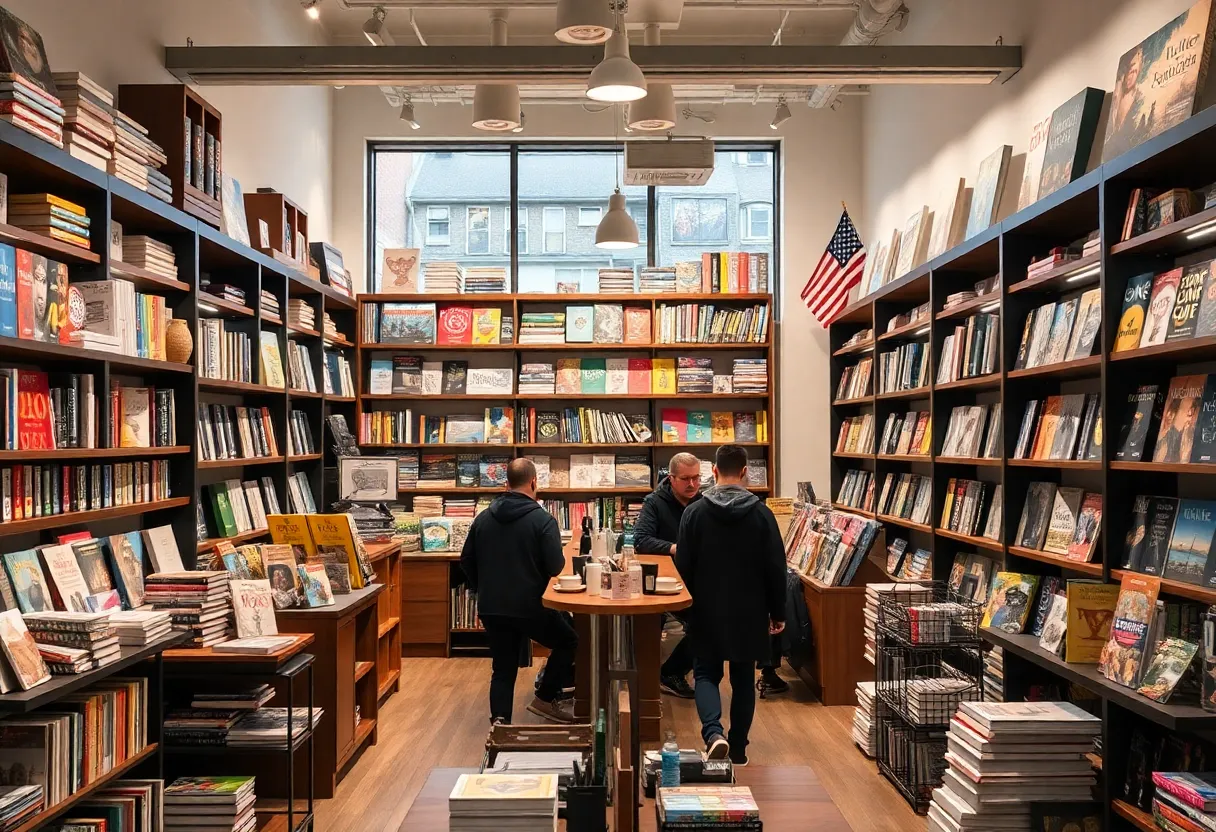 Interior view of the new Barnes & Noble store in Grand Rapids, showcasing bookshelves and a café area.