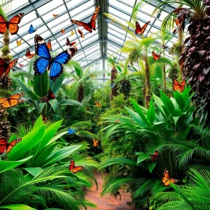 Colorful butterflies in a tropical setting at the exhibition