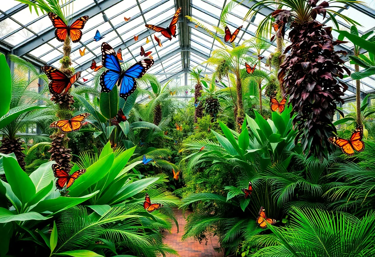 Colorful butterflies in a tropical setting at the exhibition