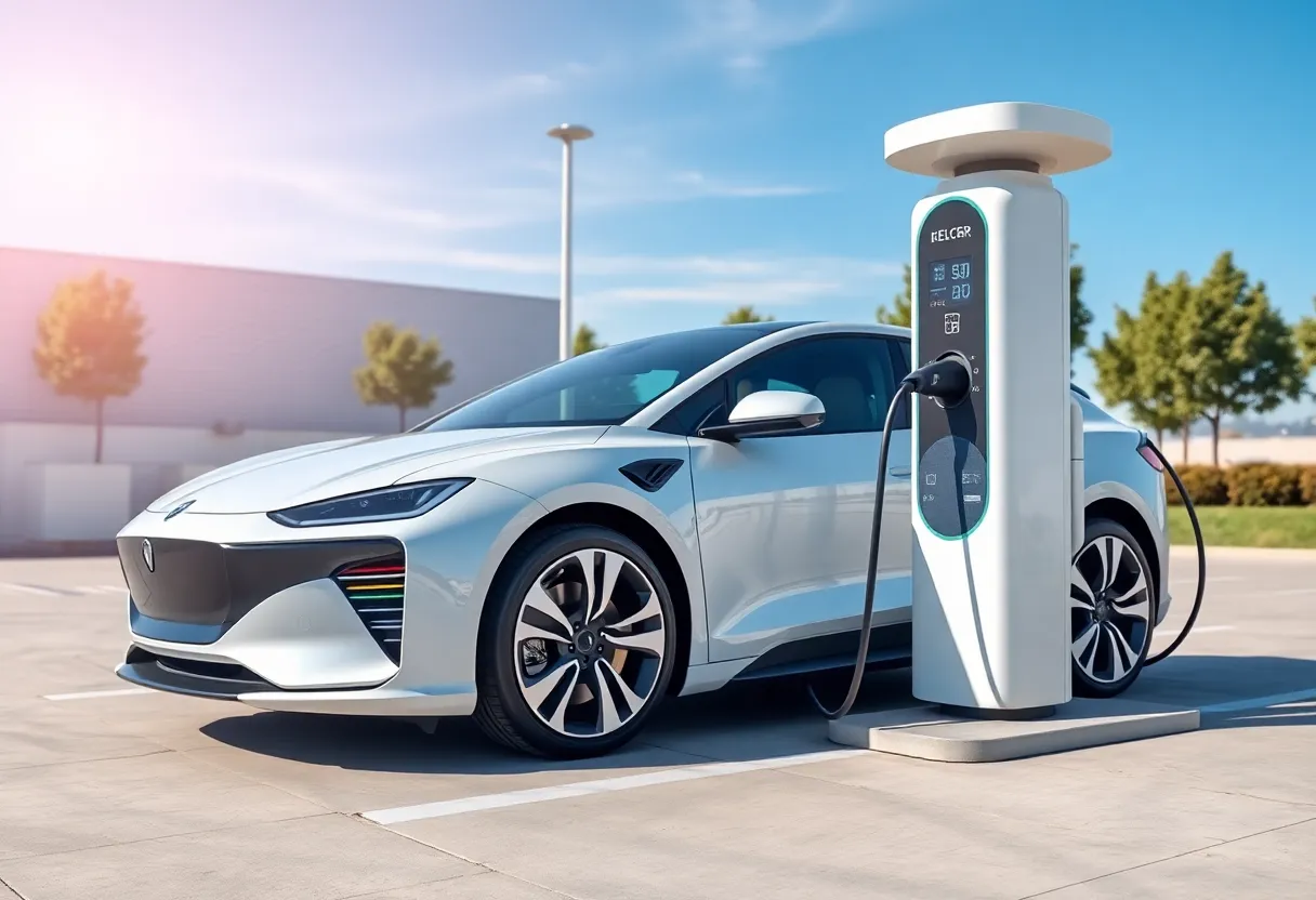 Futuristic BYD electric vehicle charging station in action