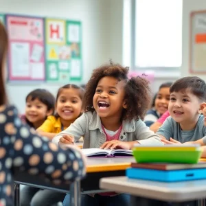 Children engaged in a classroom learning environment