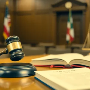 Courtroom scene highlighting legal proceedings for a sexual assault case.