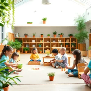 Children learning in a Montessori classroom at Everbloom Montessori