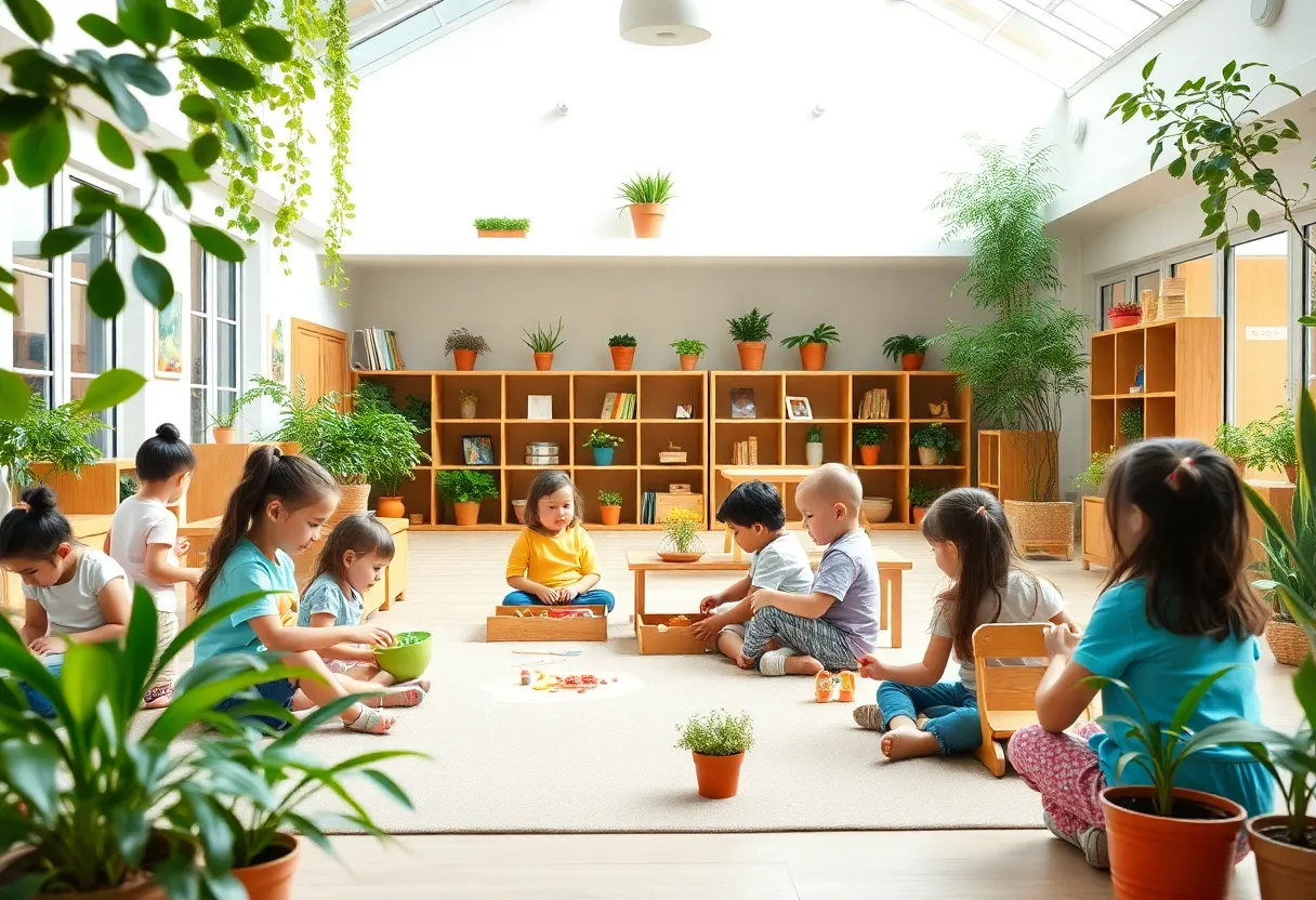 Children learning in a Montessori classroom at Everbloom Montessori