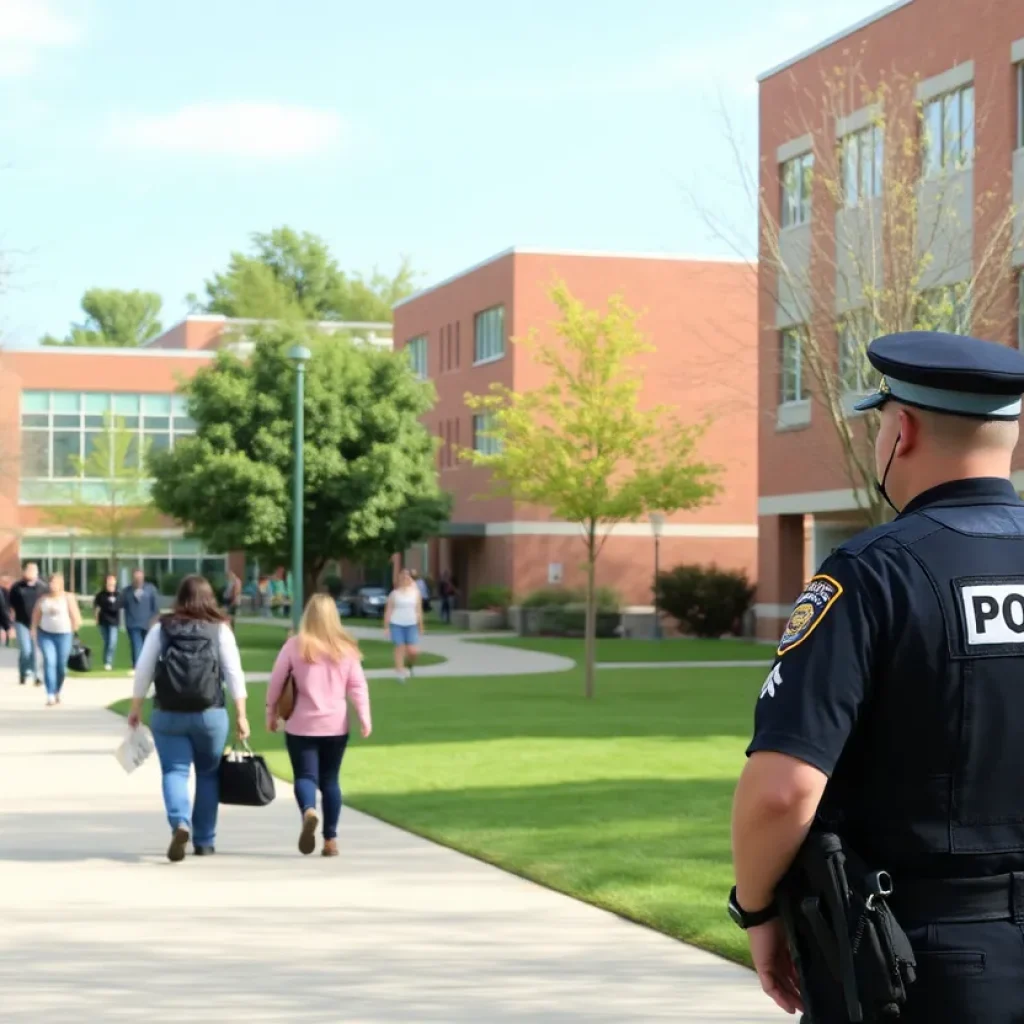 Students and campus police at Grand Rapids Community College