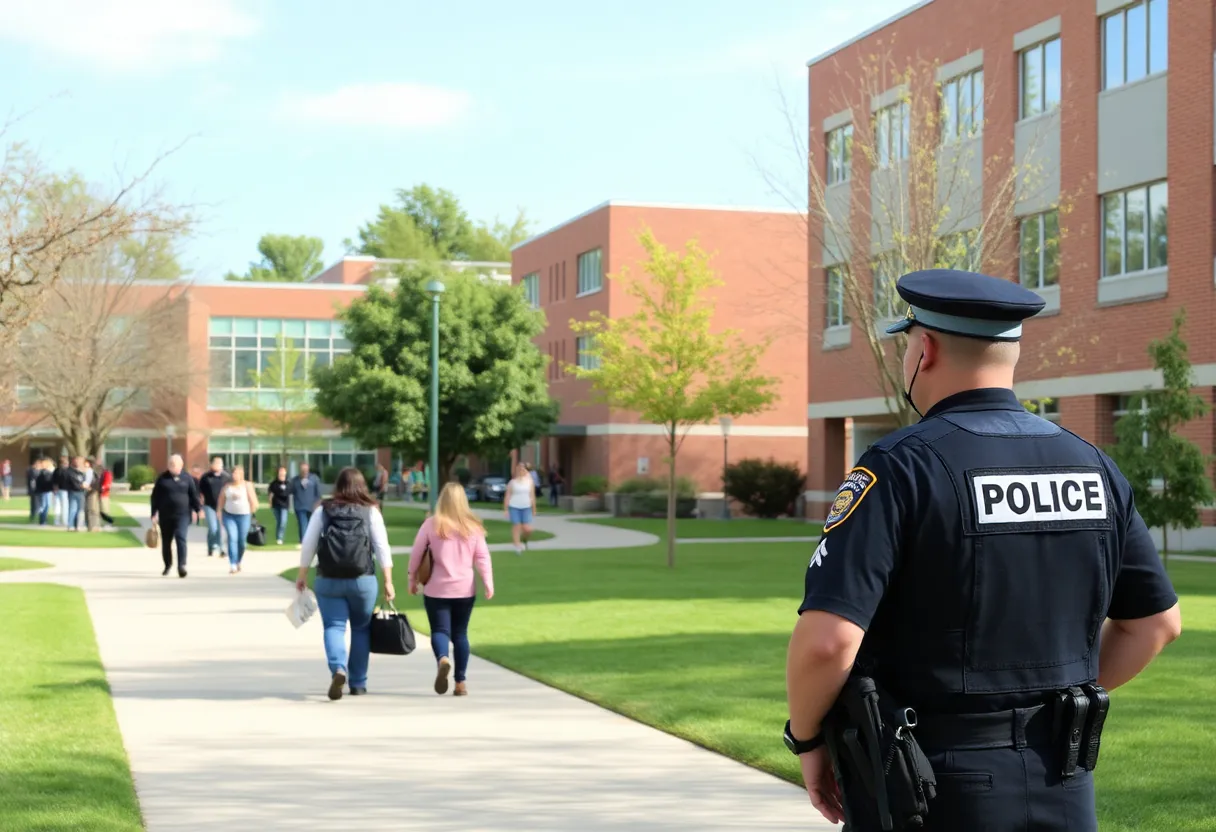 Students and campus police at Grand Rapids Community College