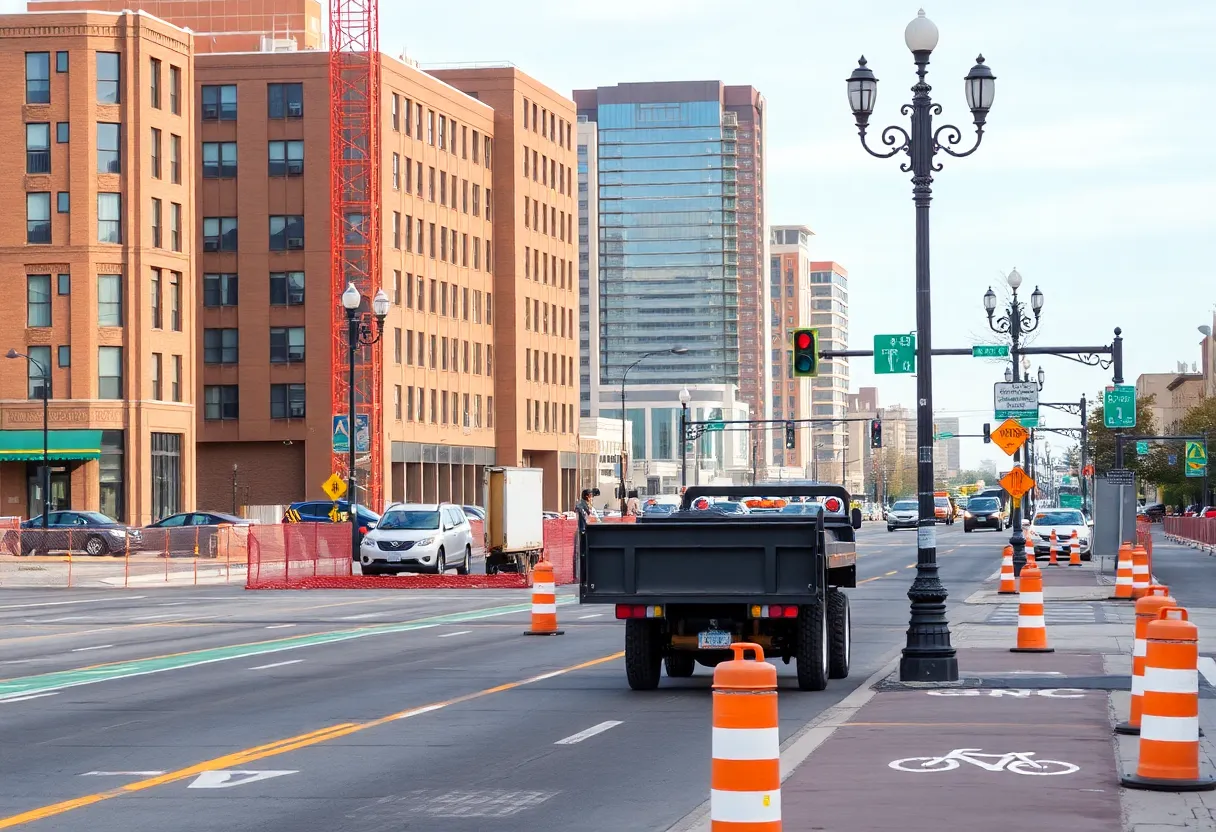 Construction work on Division Avenue in Grand Rapids