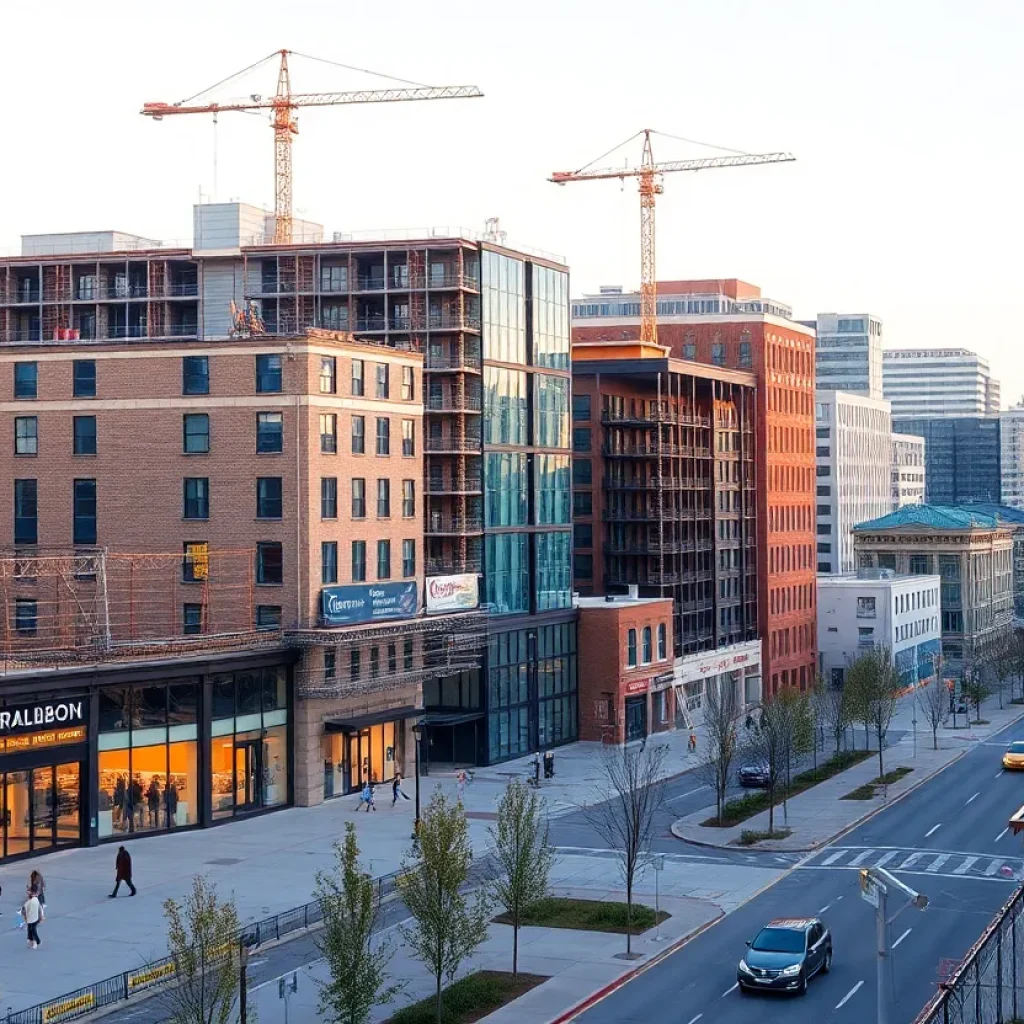 Construction of new apartments and retail spaces in Grand Rapids