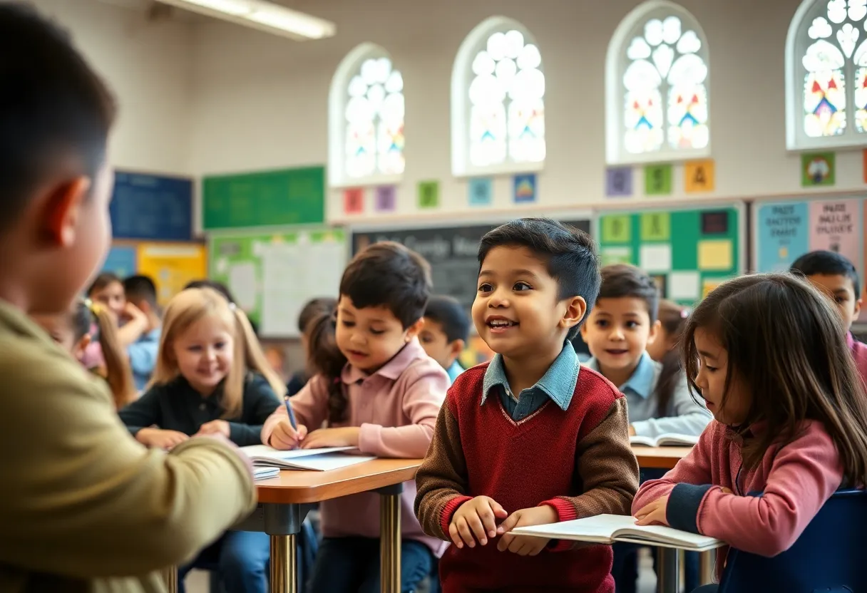 Students learning in a Catholic school environment for Grand Rapids schools.