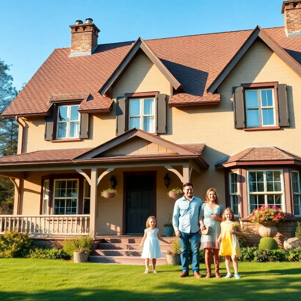 A family celebrating their reunion outside their old home in Grand Rapids.