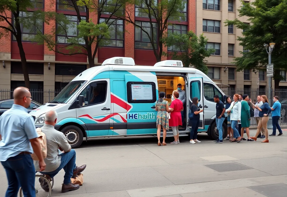 Mobile health van providing services to homeless individuals in Grand Rapids.