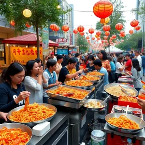 Grand Rapids Noodle Fest with various noodle dishes and visitors enjoying the event.