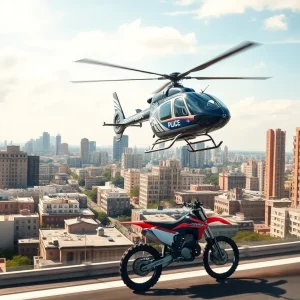 A police helicopter tracking a fleeing dirt bike in Grand Rapids.