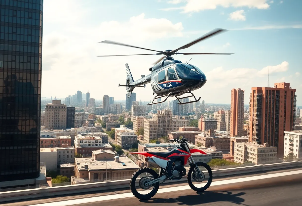 A police helicopter tracking a fleeing dirt bike in Grand Rapids.