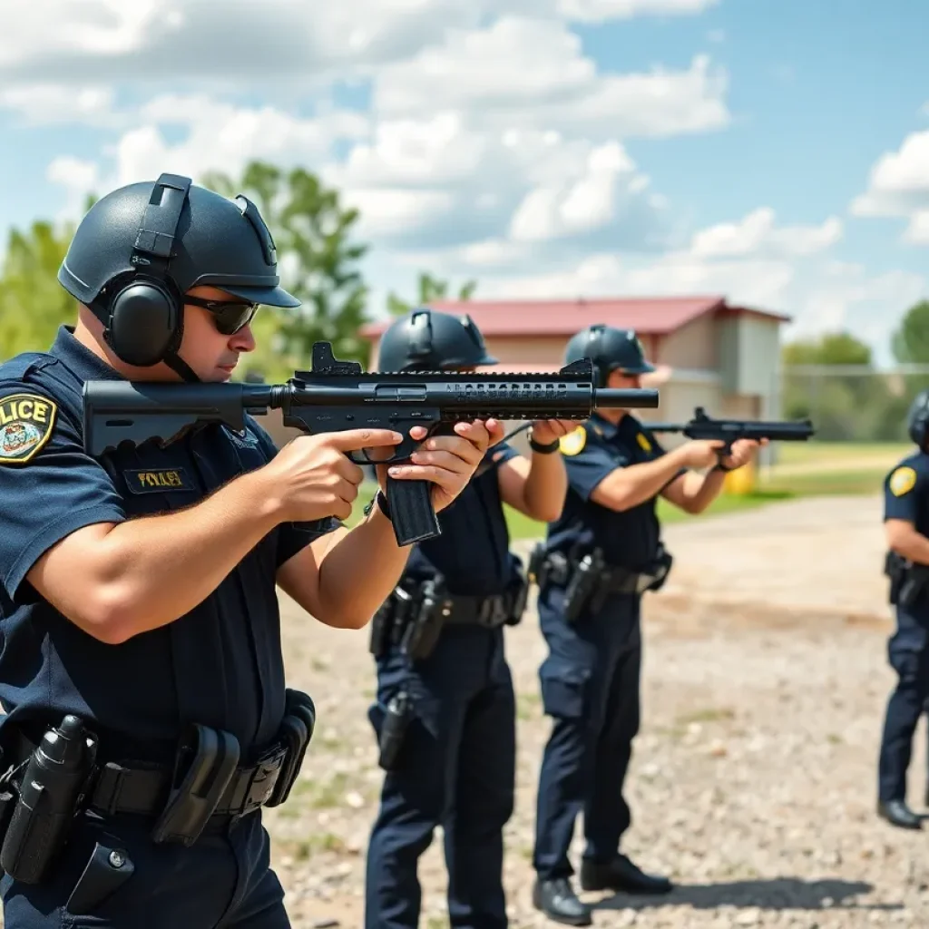Officers practicing firearms training at a police range