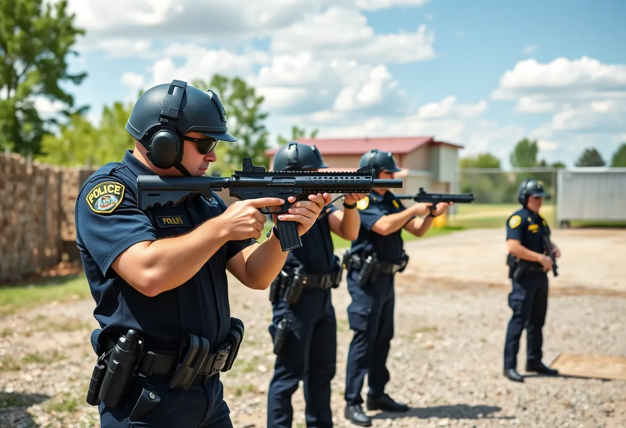 Officers practicing firearms training at a police range
