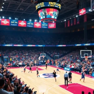 GVSU basketball team playing during championship match