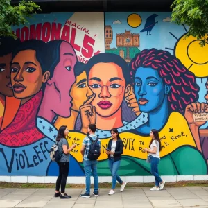 Mural depicting social issues at Grand Valley State University