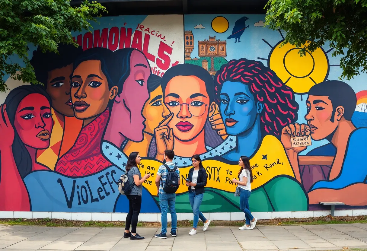 Mural depicting social issues at Grand Valley State University