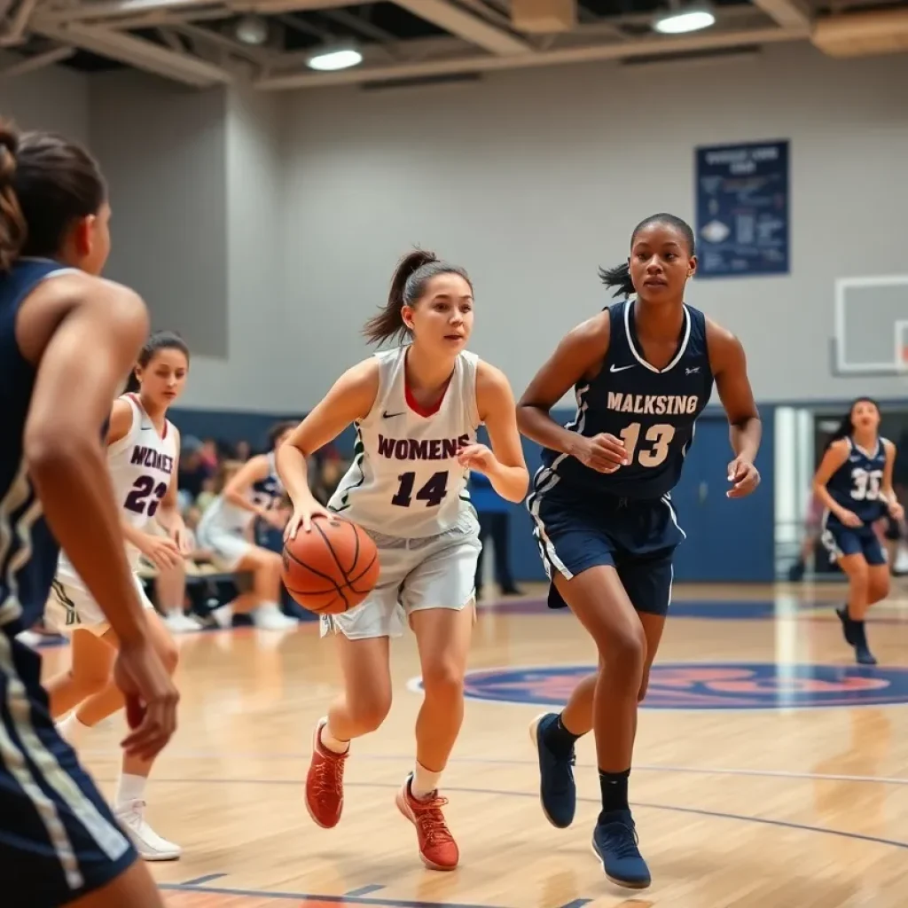 GVSU women's basketball players competing in a game.