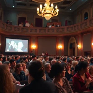 Audience at a film screening during an Indigenous artist showcase