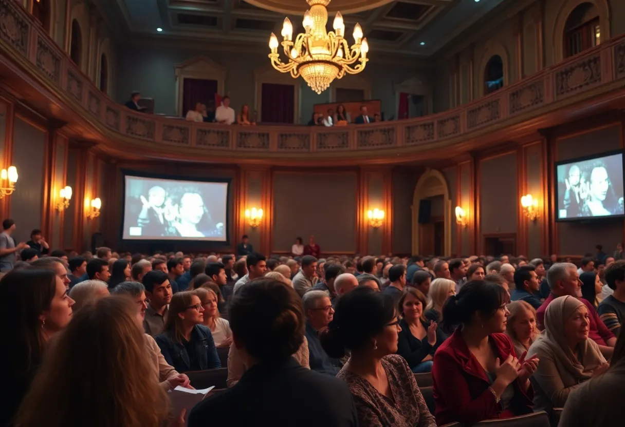Audience at a film screening during an Indigenous artist showcase