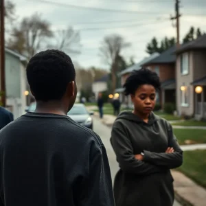 A quiet neighborhood reflecting community sorrow