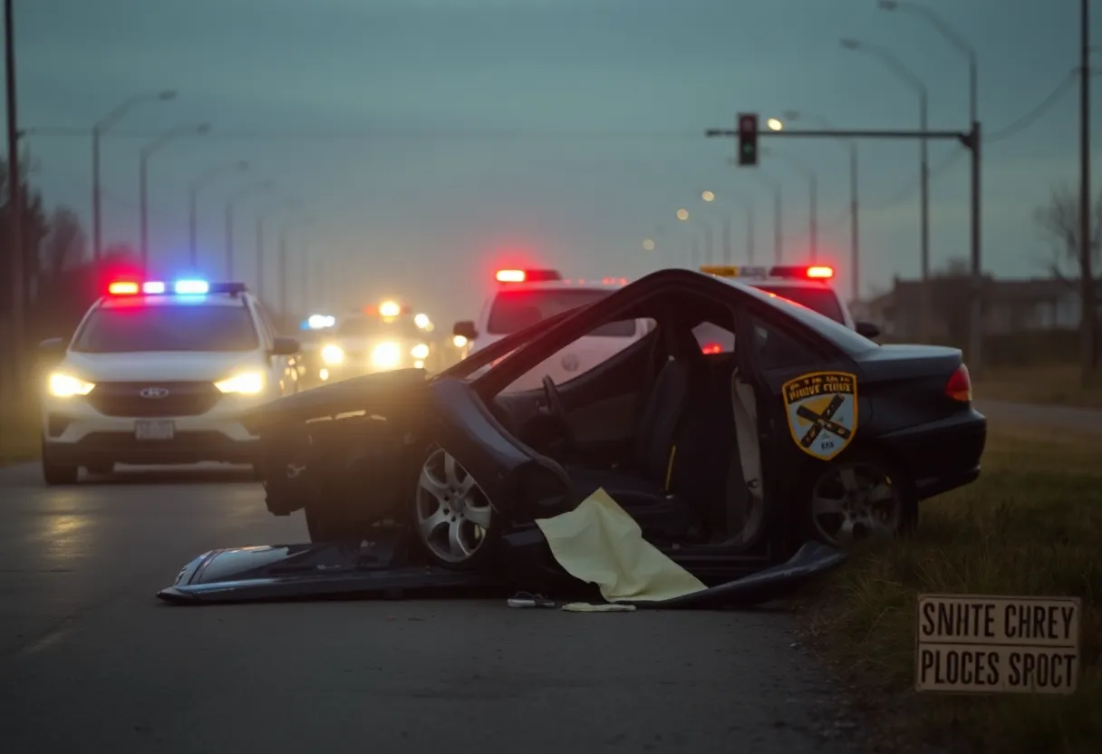An image portraying a traffic accident aftermath with police presence.