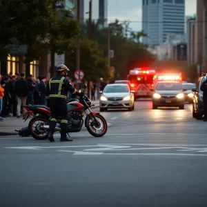 Scene of a motorcycle accident with emergency responders