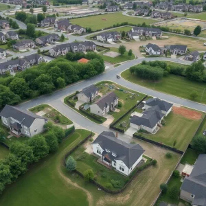 Aerial image showing new homes under construction in Walker, MI