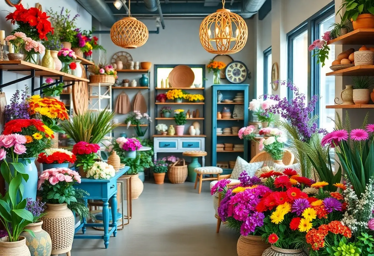 Interior view of Niksi Home & Floral with colorful flower arrangements